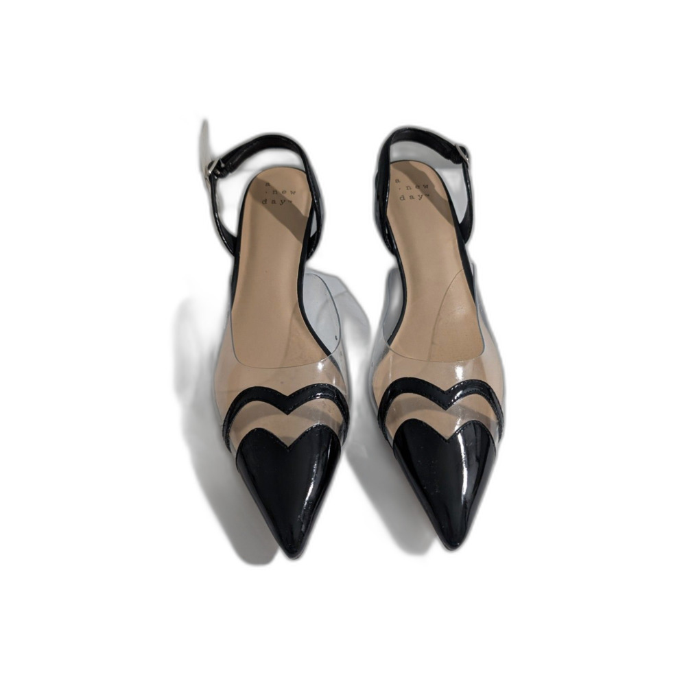 A New Day Women's Eleanor Heart Slingback Kitten Heels Black Various Sizes